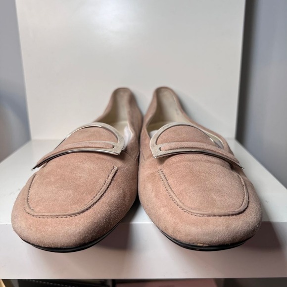 Tods‎ Tan Suede Loafers with Silver Hardware - Classic Slip-On Flats-SZ 9.5